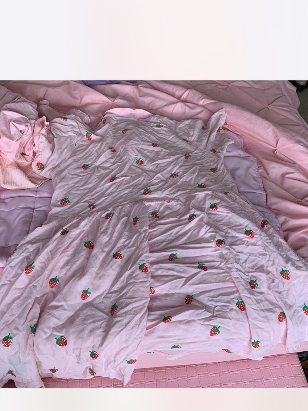 Lazy Oaf Pink Strawberry Babydoll Short Sleeve Dress - M - Picture 5 of 6